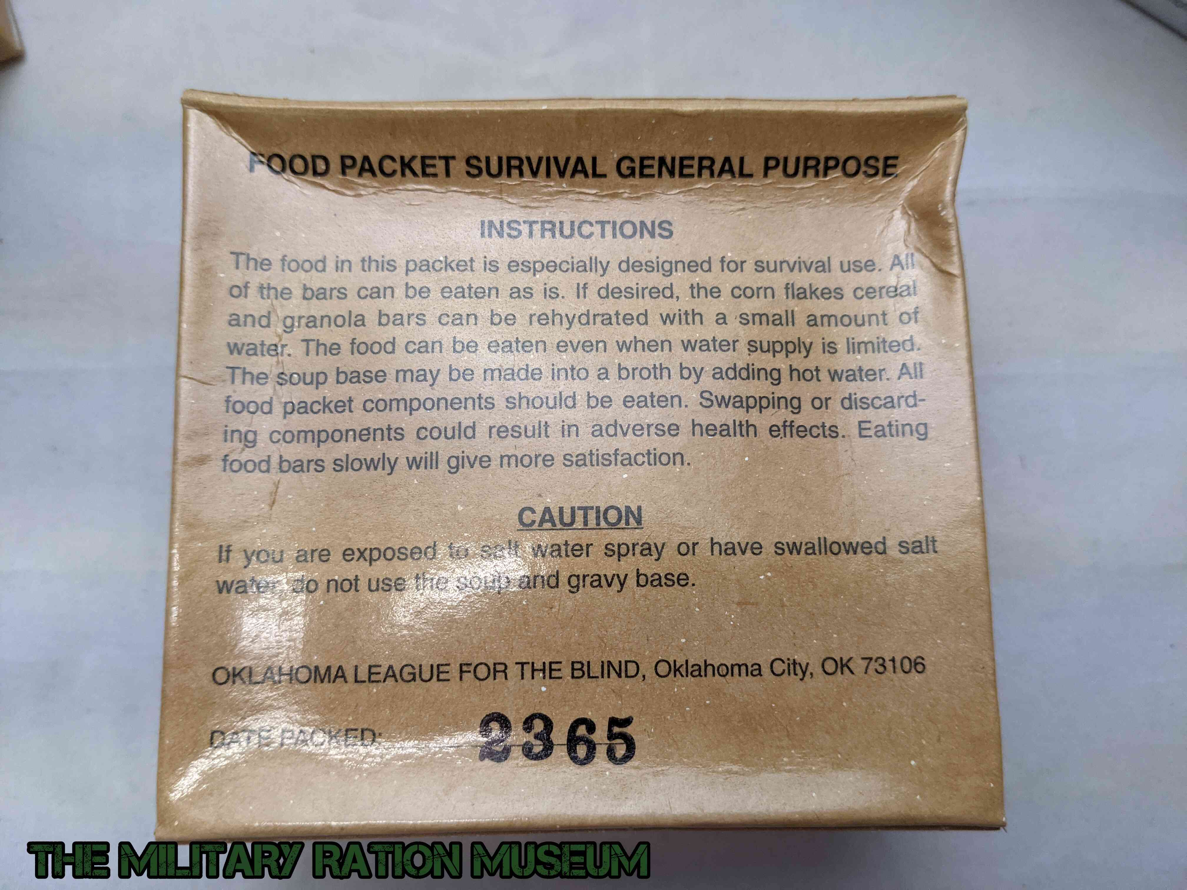 Food Packet, Survival, General Purpose (FPSGP) - 2002 | The Military ...