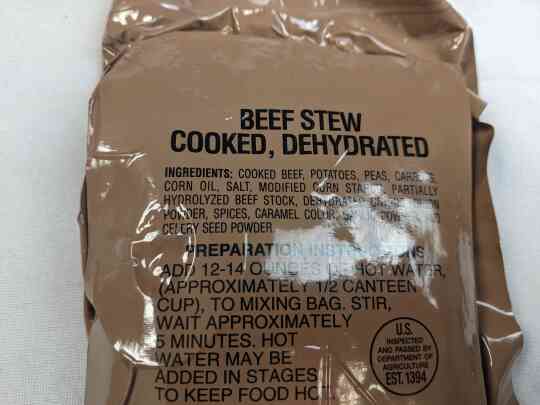 item thumbnail for Food Packet, Long Range Patrol Freeze Dried Beef Stew Meal