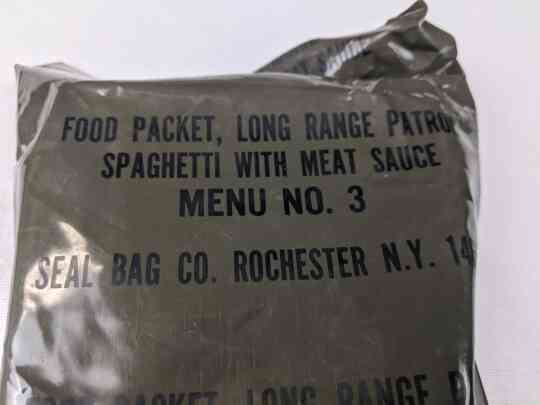 item thumbnail for Food Packet, Long Range Patrol Menu 3 - Spaghetti With Meat Sauce