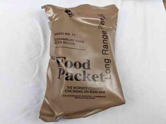item thumbnail for Food Packet, Long Range Patrol Menu 11 - Scrambled Eggs With Bacon