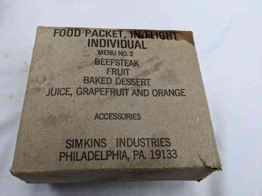 item thumbnail for Food Packet, In Flight Individual - Menu 2 Beefsteak (Empty)