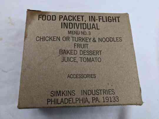 item thumbnail for Food Packet, In Flight Individual - Menu 3 Chicken or Turkey & Noodles (Empty)