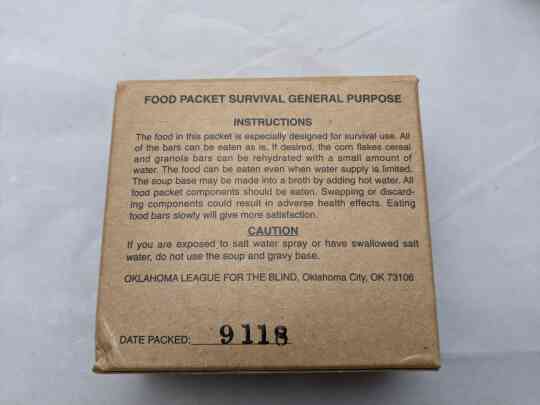 item thumbnail for Food Packet, Survival, General Purpose (FPSGP) - 2009 (9118)
