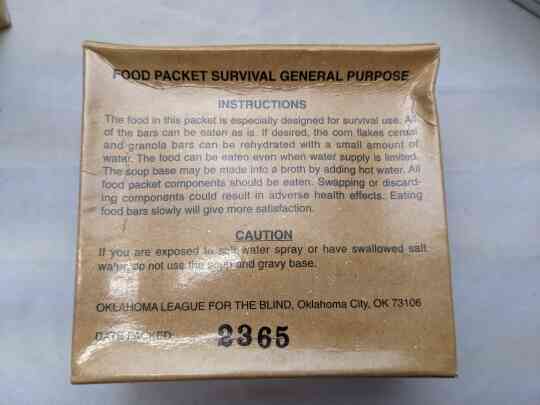 item thumbnail for Food Packet, Survival, General Purpose (FPSGP) - 2002