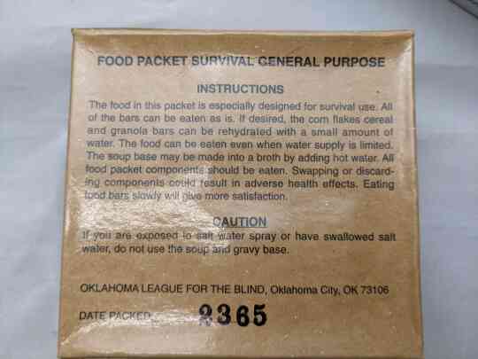 item thumbnail for Food Packet, Survival, General Purpose (FPSGP) - 2002