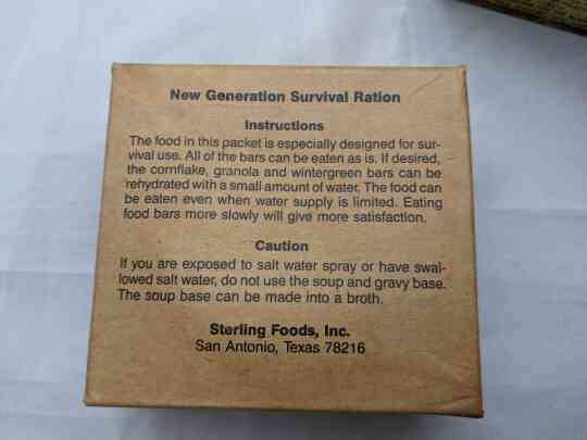 item thumbnail for New Generation Survival Ration (~1991)