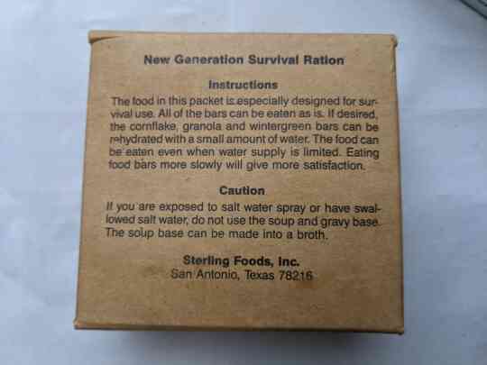 item thumbnail for New Generation Survival Ration (~1991)