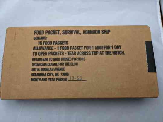 item thumbnail for Food Packet, Survival, Abandon Ship (w/Partial Contents)