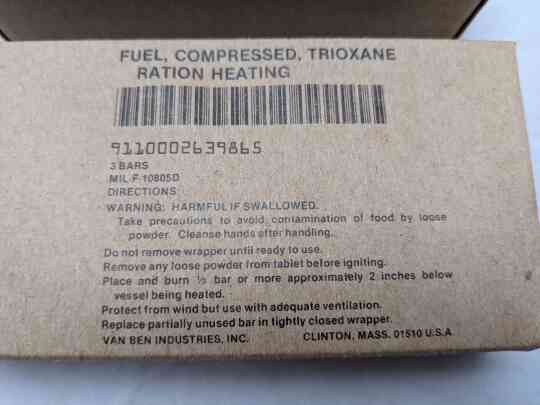 item thumbnail for Fuel, Compressed, Trioxane, Ration Heating (x2)