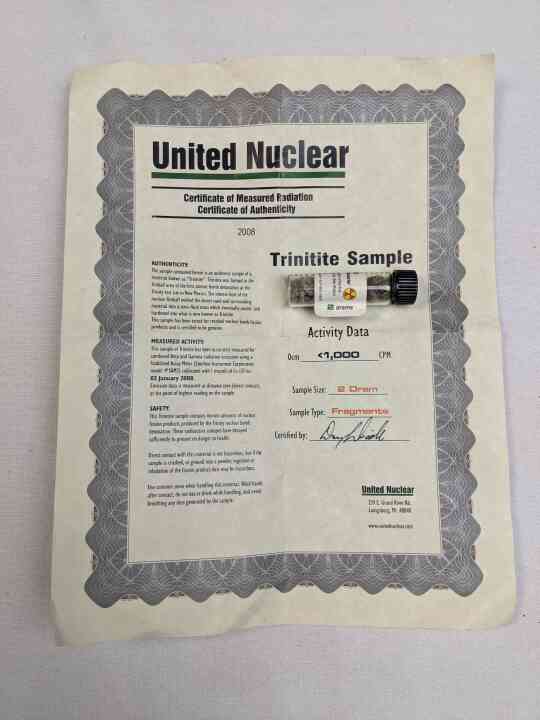 item thumbnail for Trinitite 2 Dram Sample With Certificate