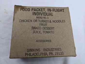 Food Packet, In Flight Individual - Menu 3 Chicken or Turkey & Noodles (Empty) Food Packet, In Flight Individual - Menu 3 Chicken or Turkey & Noodles (Empty)